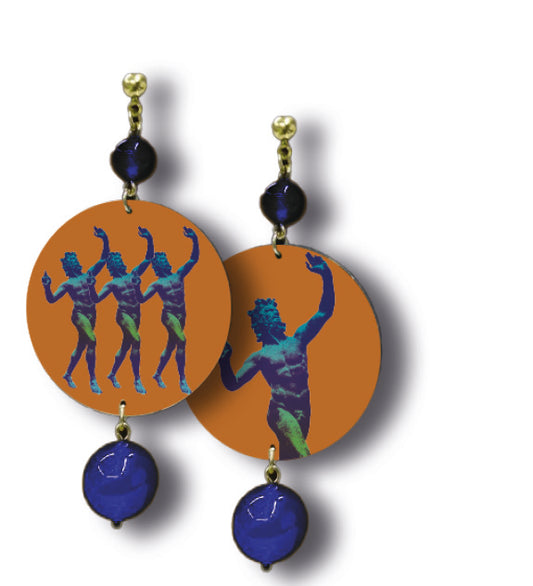 Earrings with semiprecious stones and a reproduction of a Faun statue