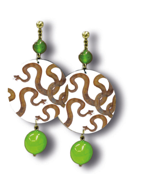 Earrings with semiprecious stones and reproduction of the Agathodemon snake